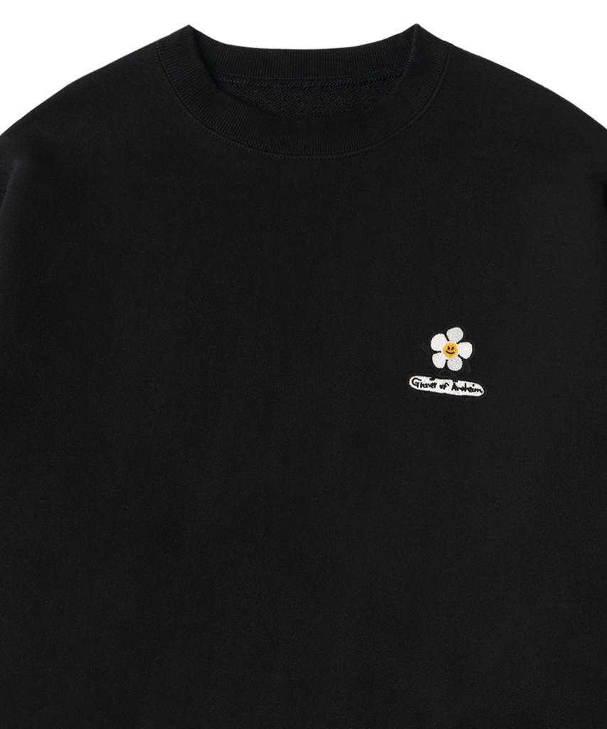 GRAVER [Unisex] Flower Board Embroidered Smile Sweatshirt_Black