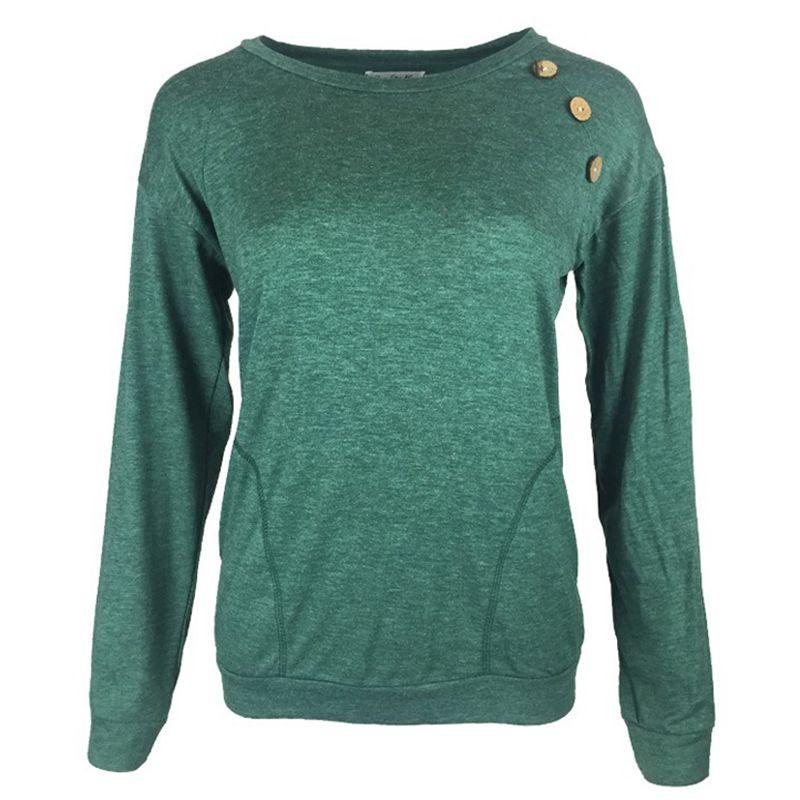 Fashionable Women's Long Sleeve Pullover Sweater With Button Deco And Versatile Style