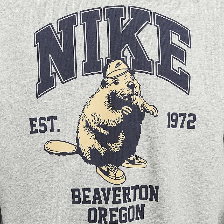 Nike Свитшот мужской серый с круглым вырезом, с буквенным и анималистичным принтом, повседневный, с длинным рукавом HV1063063