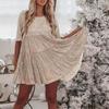 Однотонные модные женские платья с круглым вырезом и пайетками, свободная талия, короткий рукав, банкетное платье, женская одежда, лето