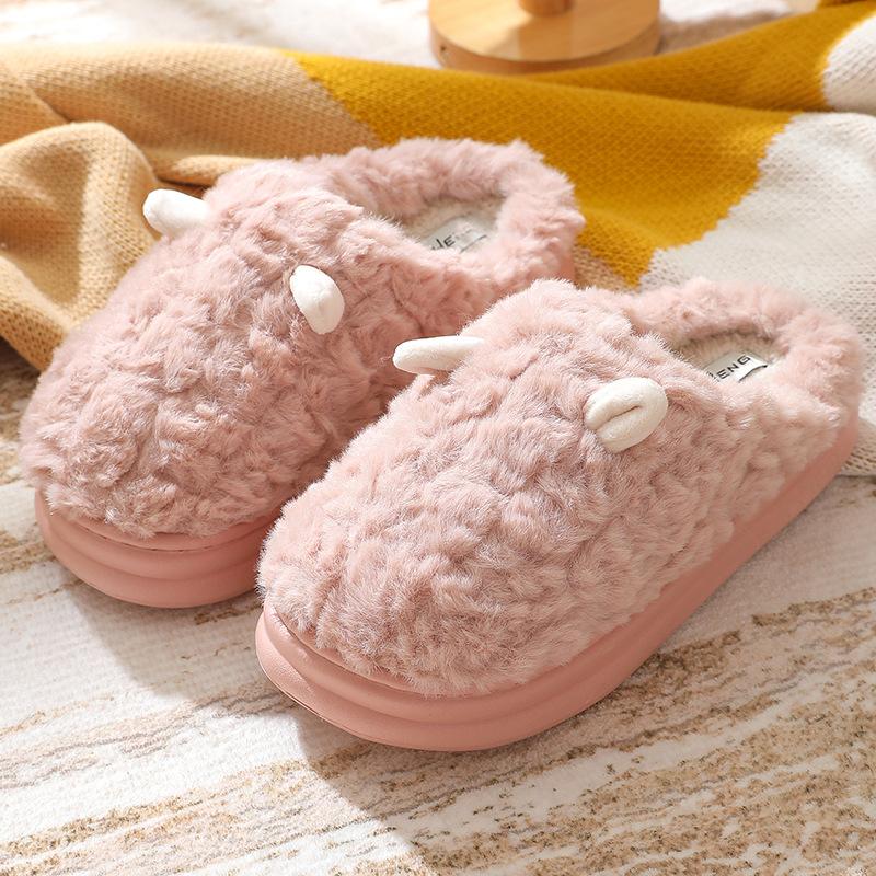 Women's Slippers Cartoon 2025 Winter New Home Couple Warm Non Slip Plush Cotton Thick Soled Floor Anti Cold Slippers Large Size
