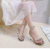 New Square Head Rhinestone Bow Stiletto Sandals Straps Fairy High Heels