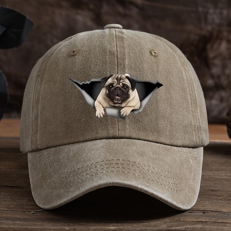 Ripped pug print baseball cap men's outdoor hat curved brim adjustable peaked hat trend