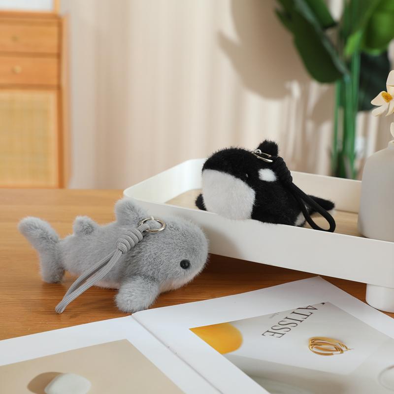 10/18cm Marine Animal Plush Pendant Stuffed Purple Dolphin Killer Whale Shark Seal Keyring with Loop Small Plushie for Bag Gift