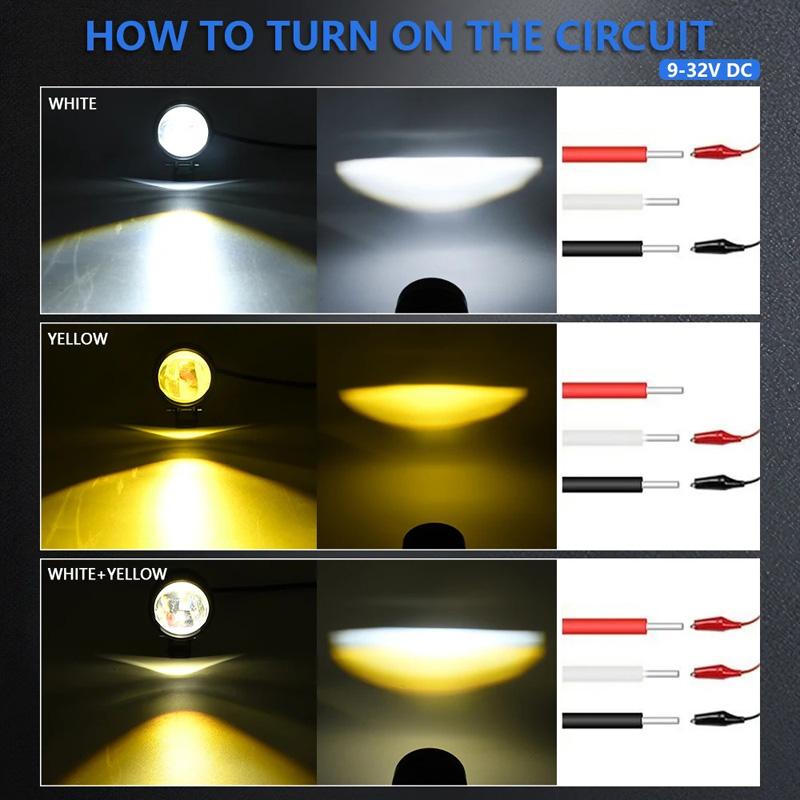 1/2 шт. светодиодный прожектор для мотоцикла, дальний свет, белый, желтый, вспомогательный противотуманный фонарь, 12 Вт, универсальная фара, подходит для мотоцикла, велосипеда, квадроцикла, внедорожника, UTV, UTE