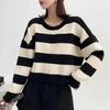 Korean Autumn and Winter Women's Retro Striped Knitted Pullover Sweater Loose Top