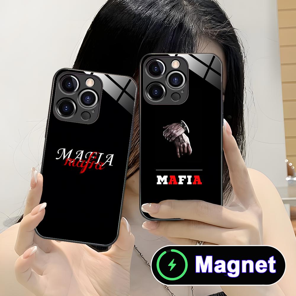 Чехол для iPhone 17 16 15 14 13 12 11 Air Pro Max Plus Mini со стеклянной крышкой MagSafe в стиле Итальянской мафии