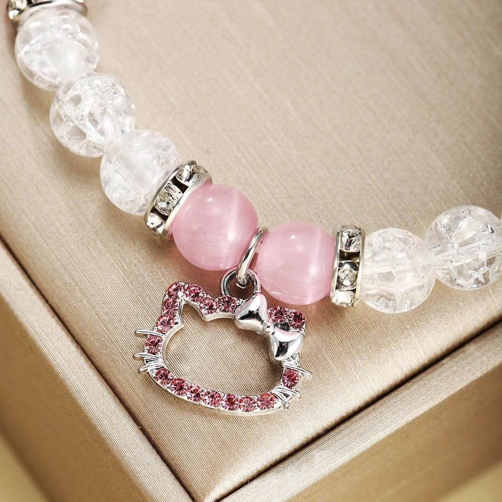 2 pcs of Blue and Pink Beads Cute cat Pendant Heart Shape Magnet Elastic Couple's Bracelets Bff Trendy Jewelry Gifts