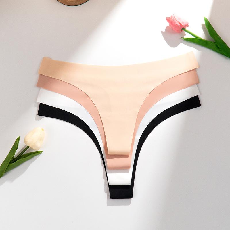 Summer Sexy Low Waist Sports Ice Silk T-word Underwear Pure Color Quick-drying Breathable Seamless Yoga Thong Women