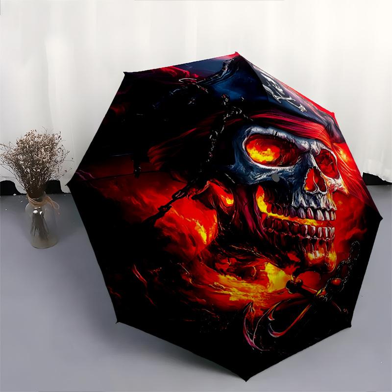1pc A Fiery Pirate's Curse Fully Automatic Folding Portable Umbrella, 8 Iron Frames, Three-Fold Design, Suitable for All Seasons, Suitable for Ou