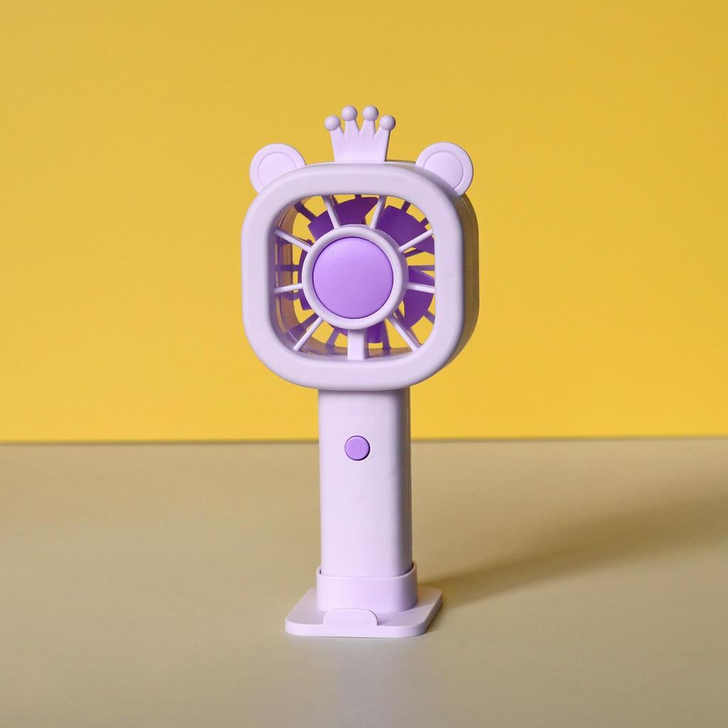 Mini Handheld Cartoon Crown Bear USB Rechargeable Three-Speed Portable Fan