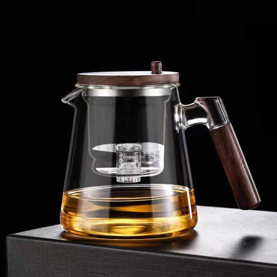 800ml Teapot Water Separation Glass Glass Teapot Wooden Handle Heat-Resistant Precise Pouring Tea Kettle Easy To Clean Tea Pot for Loose Tea Brewing