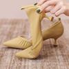 WTEMPO Solid Color High-heeled Shoes Women's Spring and Autumn Thin Heel Pointed Toe Pleated Soft Leather Soft Sole Middle Heel Breathable Shoes