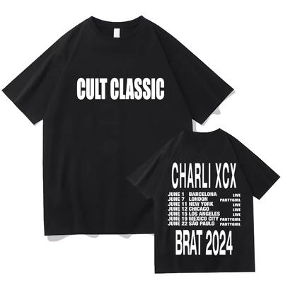 Культовый Классический Charli XCX Brat Tour 2026 Футболка Модная Мужская Эстетичная Ретро Футболка Нейтральная Оверсайз Унисекс Харадзюку высокое качество