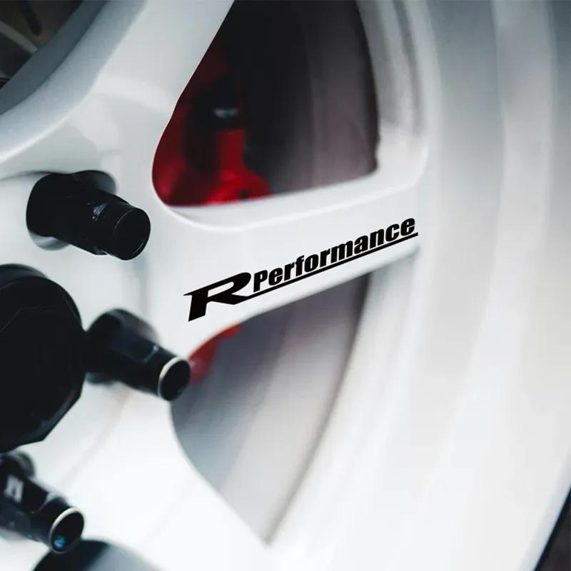 4Pcs R Performance Car Wheels Reflective Stickers Auto Rim Wheel Hub Body Racing Style Vinyl Film Decals Car Tuning Accessories