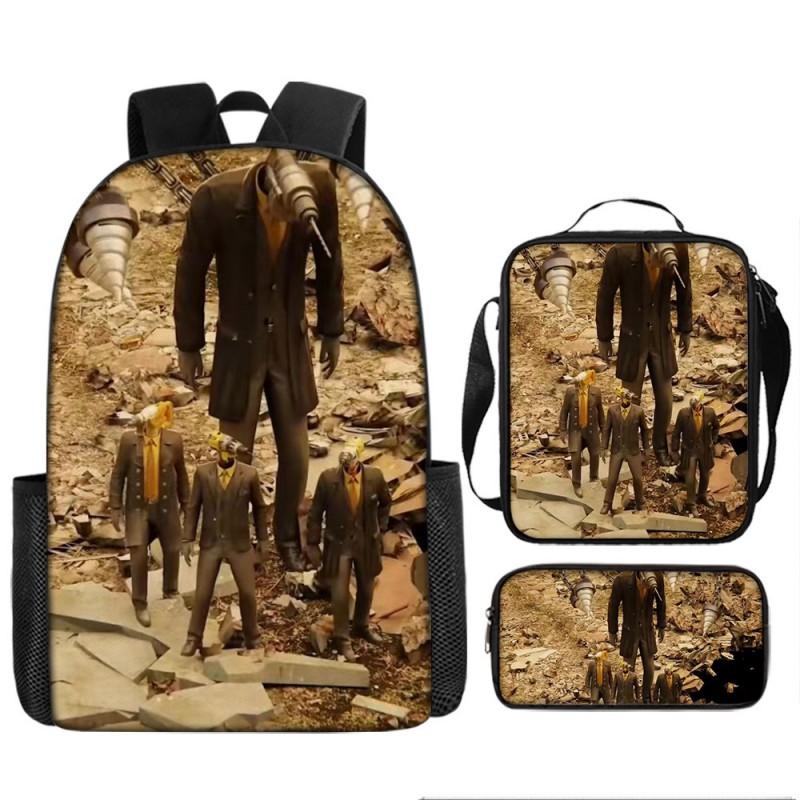 Skibidi Toilet Titan Drill Man Backpack Kids Ages 10-12 Oxford Fabric School Bag With Air-Cushion Straps Trendy Printed