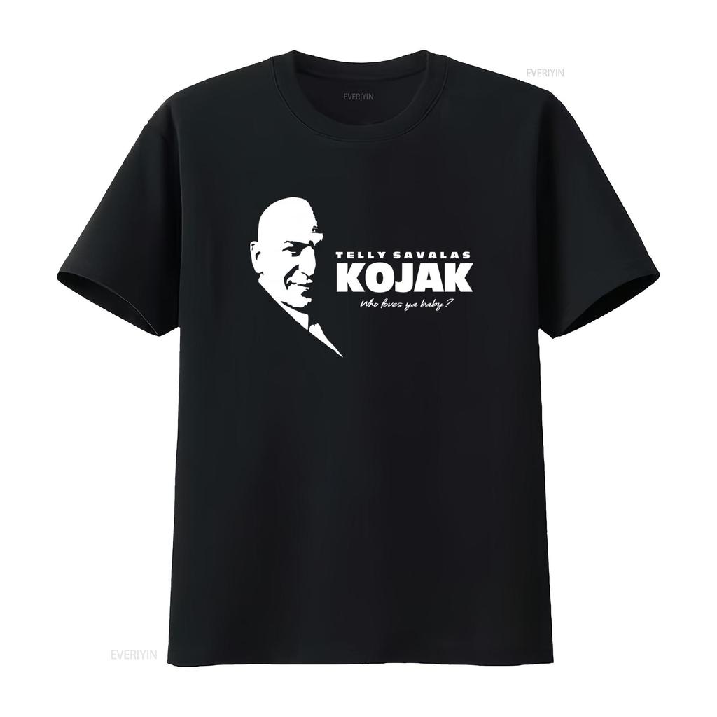 КОДЖАК Телли Савалас Детектив Футболка 100% хлопок Высокое качество Кто любит тебя, детка Принт винтажный Стирка мужской Растягивающийся Универсальный