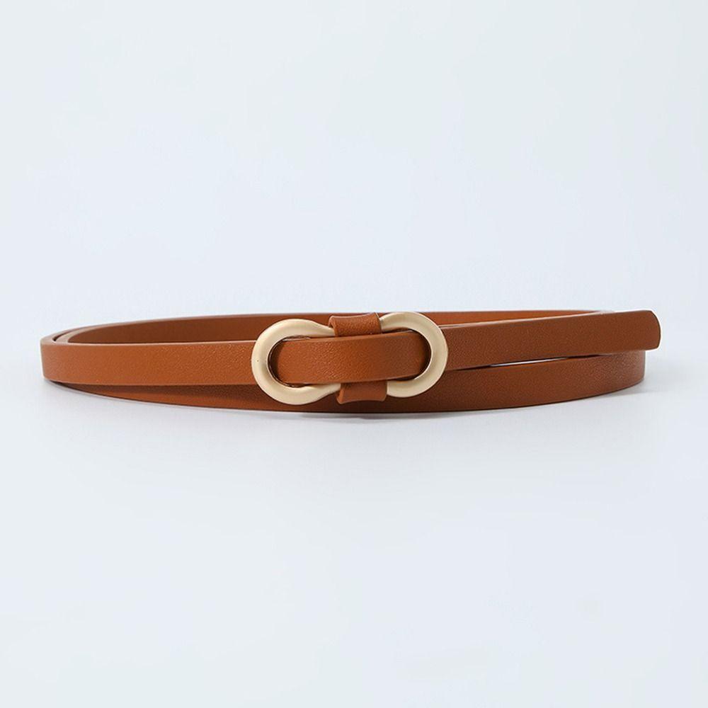 Ladies Vintage Shirt Dress Leather Belt Thin Waist Strap Trouser Dress Belts 8-Shaped Buckle Belts