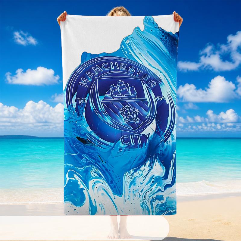 Quick Dry Beach Towel Manchester City Pattern, Lightweight Absorbent Towel for Pool Beach Vacation Use