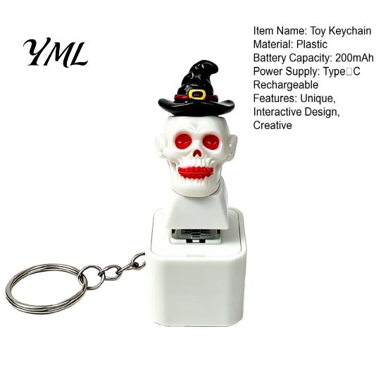 Interactive Toys for Kids Halloween Fidget Toy Keychain with LED Light, Pumpkin Ghost Skull Sound Sensory Gaming Stress Button, USB Rechargeable