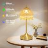 Cordless Table Lamp, Rechargeable Amber Glass Lotus Flower Lamp | 5200mAh touch lamp with 3 color modes and stepless dimming, battery operated lamp