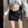 Spicy Girl V-Waist High-Waisted PU Leather Bodycon Mini Skirt With Side Slit - Hong Kong Style