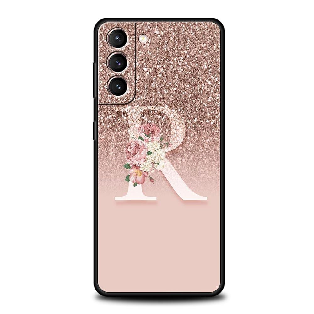 Чехол для телефона с розовой буквой, блестящий, для Samsung Galaxy S26 Ultra S25 Plus S24 FE S23 S22 5G S21 S20, черный, мягкий