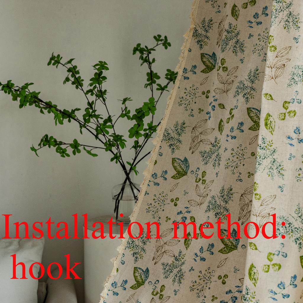 Pocket Curtains, Cute Green Leaves, Flowers, Cotton And Linen, Japanese-Style Korean Short Curtains, Coffee, Half Curtains, Small Windows, Cupboards