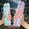 1PC Pastel Heart Letter A Pattern 750ml Color Plastic Sports Water Bottle Leakproof Flip Straw Lid Suitable for Sports Office Home Use