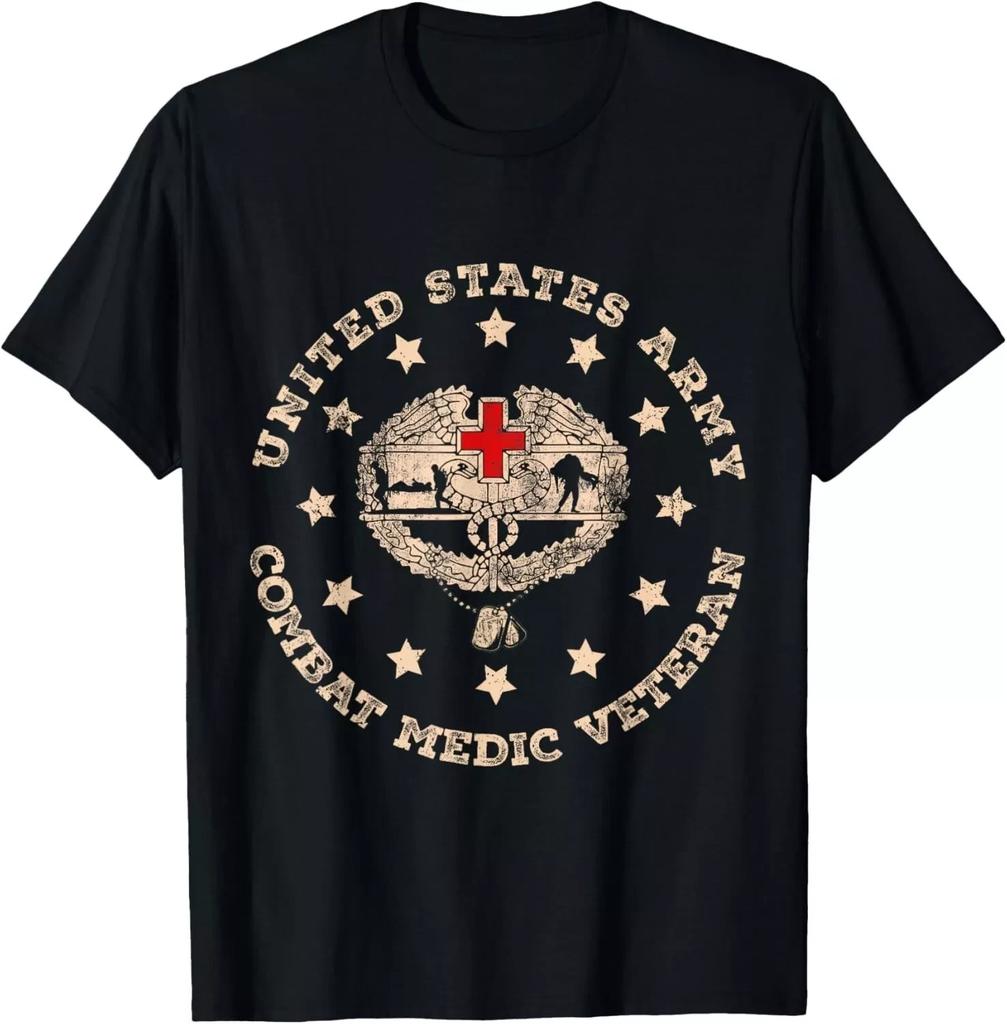 US Army Combat Medic Veteran Military Flag Vintage Medical Gift T-Shirt