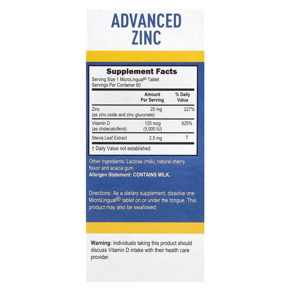 Superior Source Advanced Zinc Vitamin D3 Instantly Dissolving MicroLingual Tablets, 60 Tablets