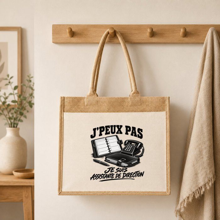 Sac cabas - PLANETEE - J'peux pas minimaliste - Toile jute & coton - 21 L (43×33×21 cm) - Illustration noire