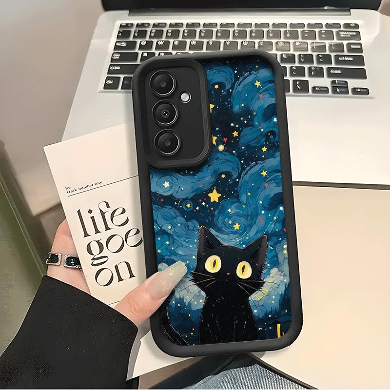 Черный Кот чехол для телефона под звездным небом подходит для Samsung Galaxy S26 S25 S24 S23 S22 S21 S20 FE/Ultra/Plus 5G противоударный