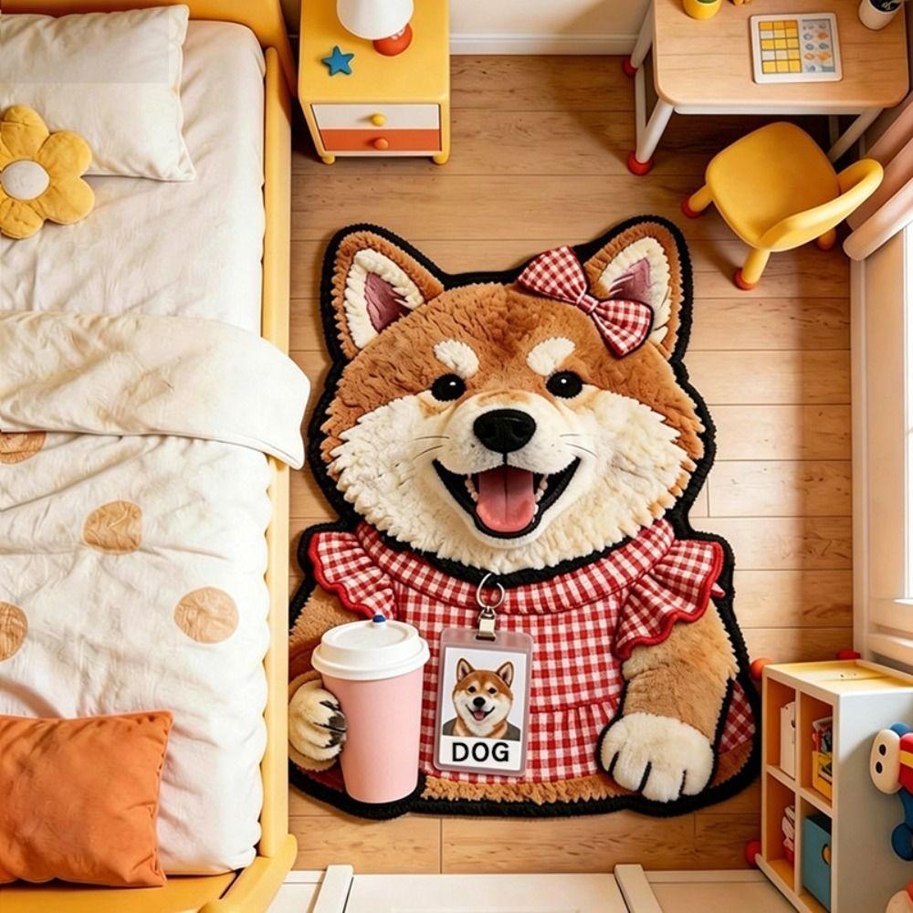 2D Home Decor Carpet Non-Slip Cartoon Carpet Soft Dog-Shaped Area Rug Living Rooms