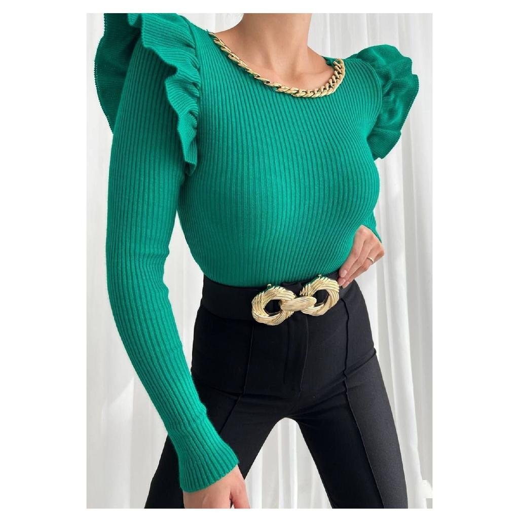 Экрю Гибкий трикотаж на плечах Стильный дизайн Базовый трикотаж Свитер 0250