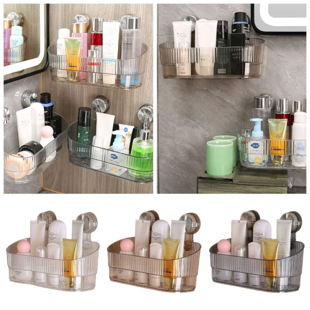 No-Drill Suction Cup Storage Rack Removable Transparent Wall-Mounted Shelf Rack Large Capacity with Drain Hole