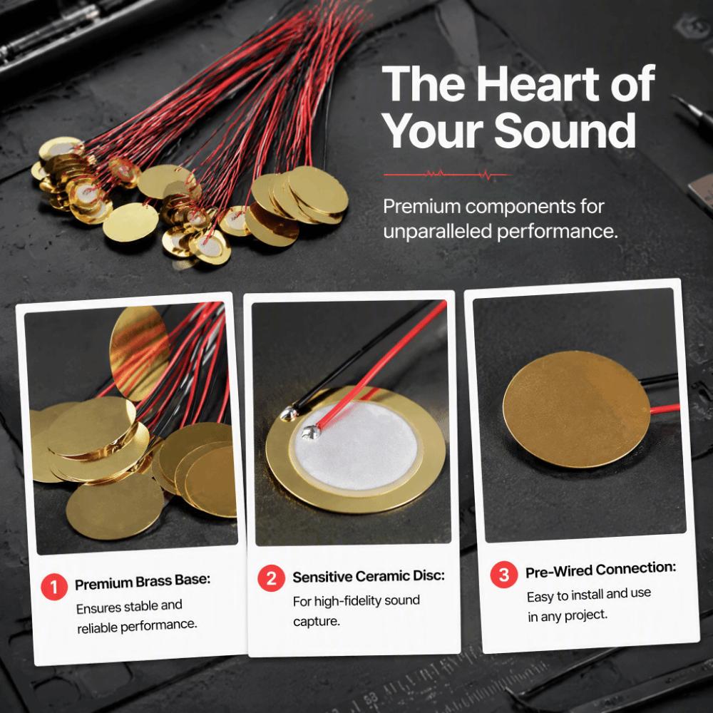 30PCS Cord Length 330mm Contact Microphone Thick 0.4mm Sound Sensor Disc Transducer For Instrument
