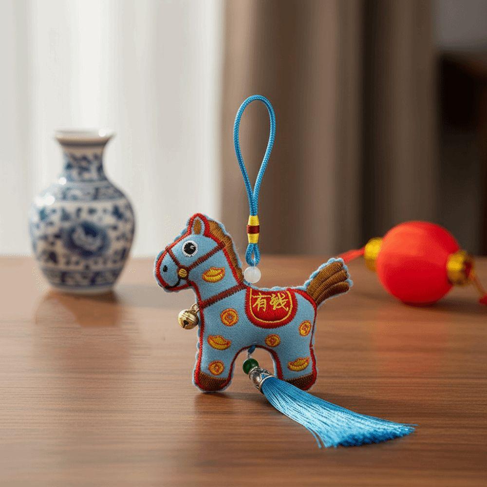 Кулон с вышивкой пони в китайском стиле, кисточка, талисман зодиака, новогодний кулон с лошадью, забавный брелок, подвесное украшение в виде лошади