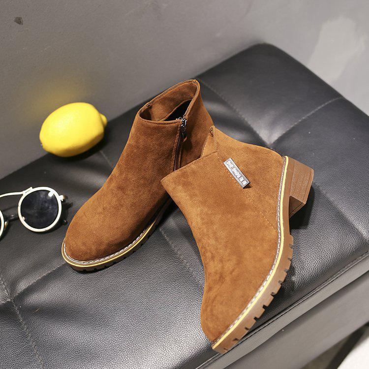 Женские ботильоны мартин в корейском стиле с боковой молнией - Низкий каблук, Низкое голенище, Размеры 41-42
