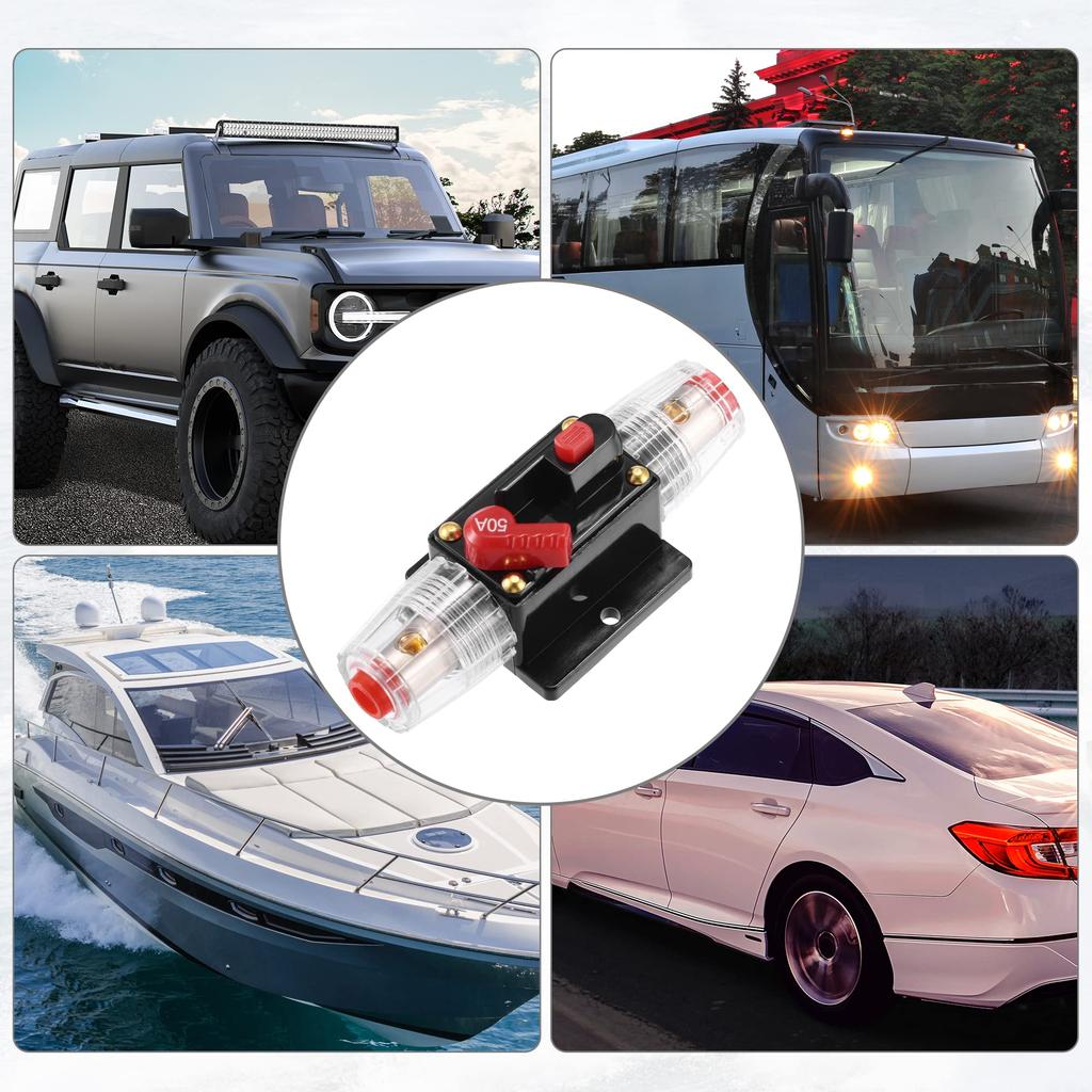 uxcell Car Circuit Breaker with Manual Reset Inline Fuse Holder Protection DC - 48V 50A Black Red 1 Set