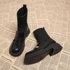 Кожаные короткие ботинки женские новые тонкие ботинки осень и зима плоские ботинки Мартин эластичные ботинки осень и зима тонкие