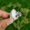 Multi Stone Flower Ring Size 8.25 925 Silver Natural Rainbow Moonstone
