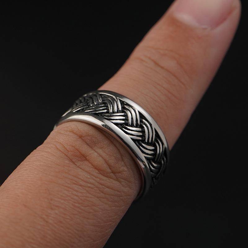 Кольцо из титановой стали в стиле ретро. Универсальное двухслойное кольцо из пеньковой веревки из нержавеющей стали. Потертое кольцо.