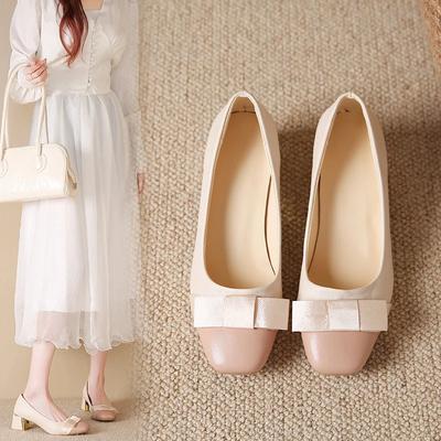 Осень Новые Туфли на Толстом Каблуке Женская Мода Квадратный Носок До и После Бант-Бабочка Удобные Туфли с Низким Верхом