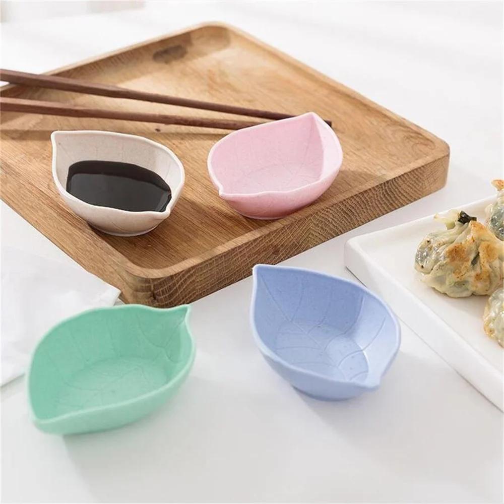 4pcs Color Taste Dish Leaf Shape Porcelain Nut Saucer Small Plate Mini Soy Sauce Seasoning Tableware Household Kitchen Supply