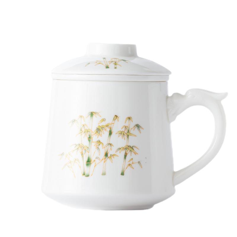 Dehua white porcelain teacup ceramic tea separation office tea mug with lid high-end personal cup