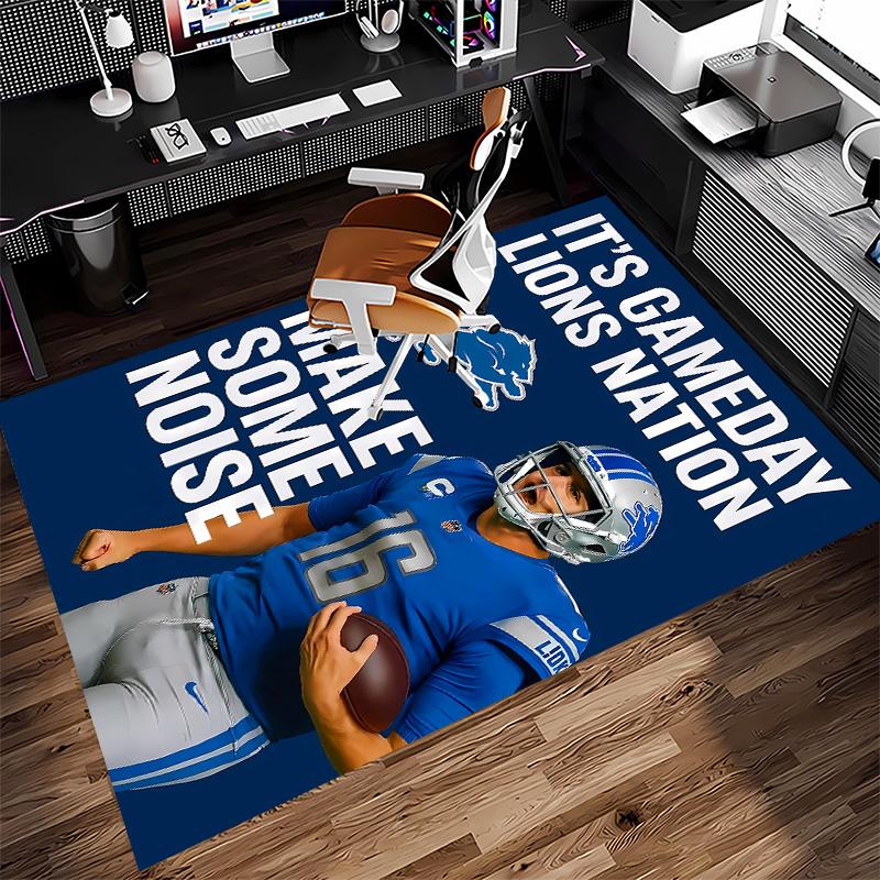 Коврик с принтом логотипа Detroit Lions - Мягкий, Моющийся, Нескользящий Коврик для Помещений под Офисные Стулья, Гостиную, Домашний Офис, Декоративный Ковер