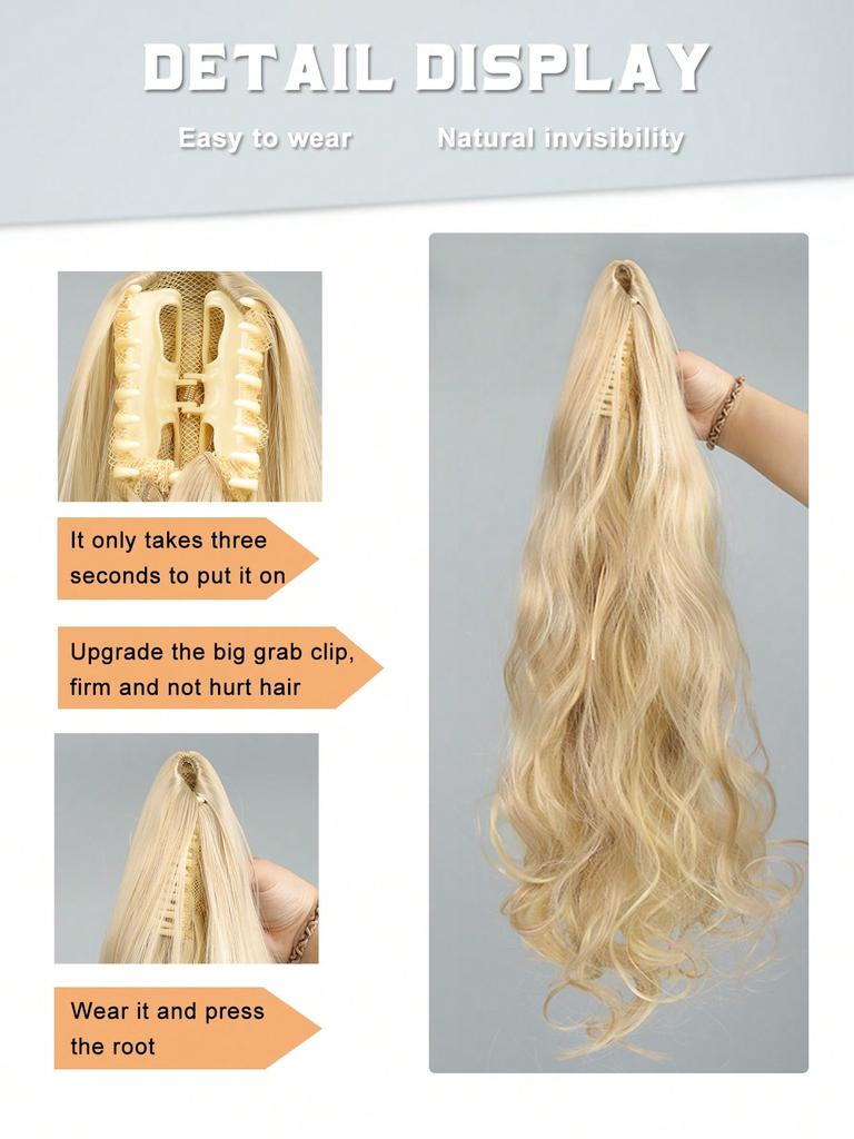 Light Gold Synthetic Graw Clip Big Waves Long Curly Hair Ponytail Hair Extension