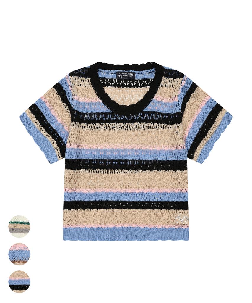 BHPOLOCLUB Women'S Summer Multi-Stripe Knit 3 Colors Tk105