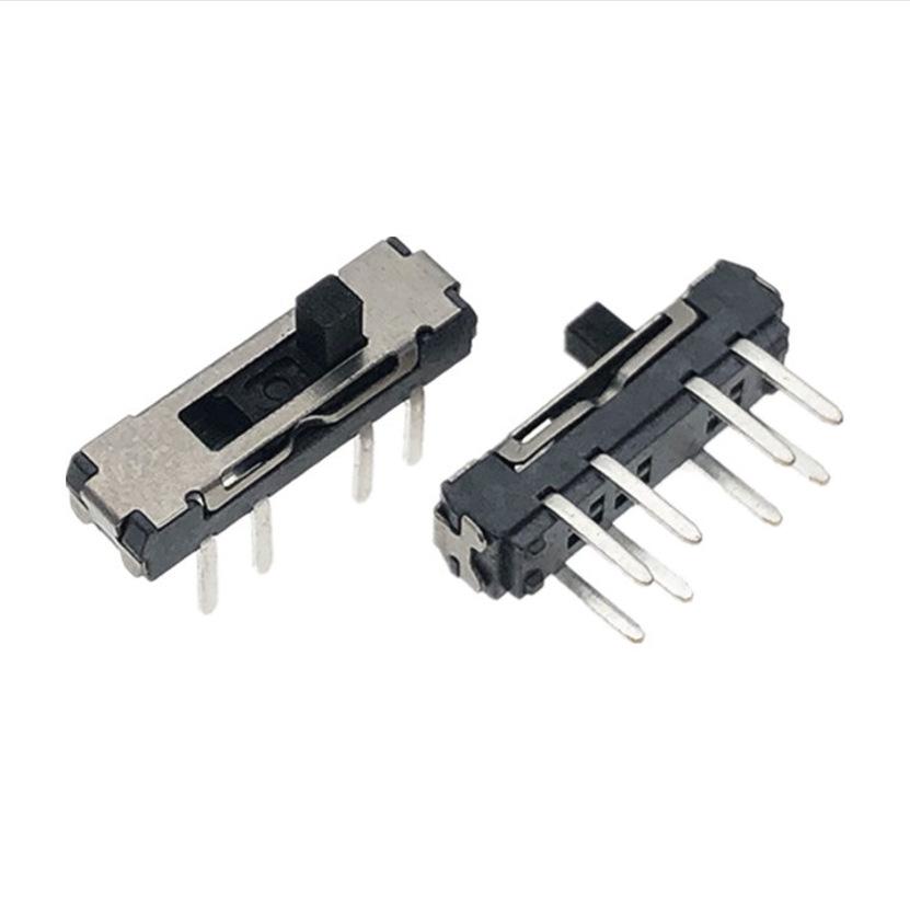High-Temp Mini Toggle Slide Switch MSS-23D18, 3-Position, 8-Pin, Vertical Plugin, Black Glue